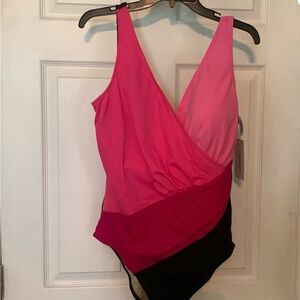 Swimsuits for all Pink and Black Colorblock one piece Swimsuit
